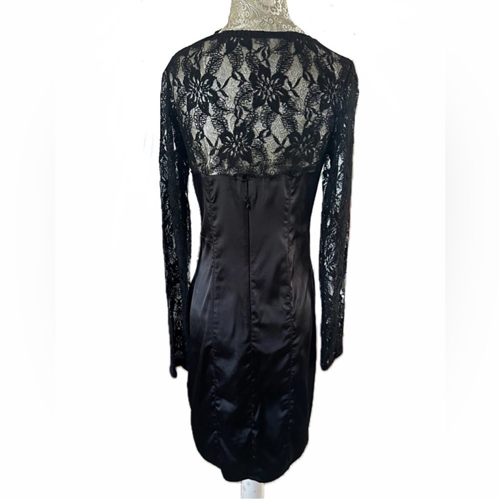 LBD Sexy Black Lace Satin Bodycon Dress Marylin Monroe Size Large Hot - Picture 3 of 6